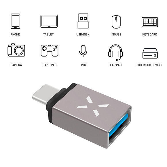 FIXED Link USB-A na USB-C redukce z hliníku, Grey3